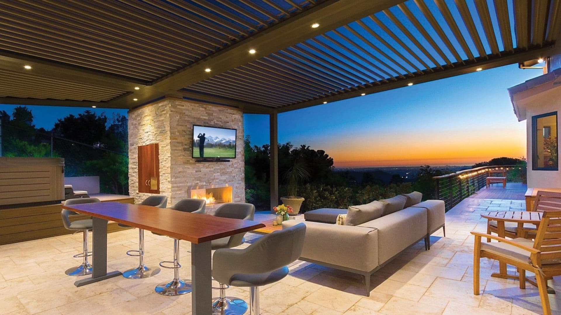 outdoor living couch with pergola